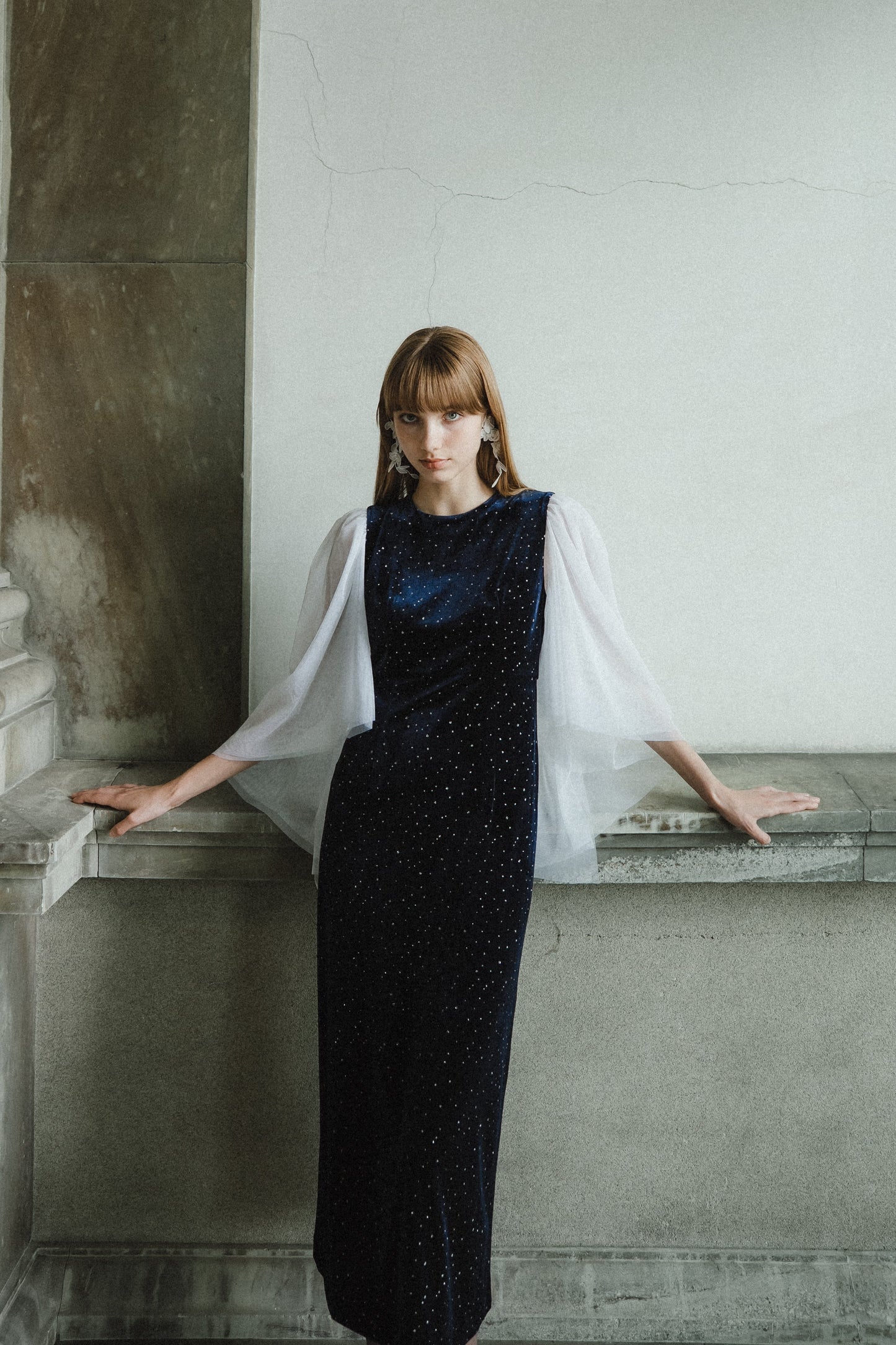 velour dot long dress