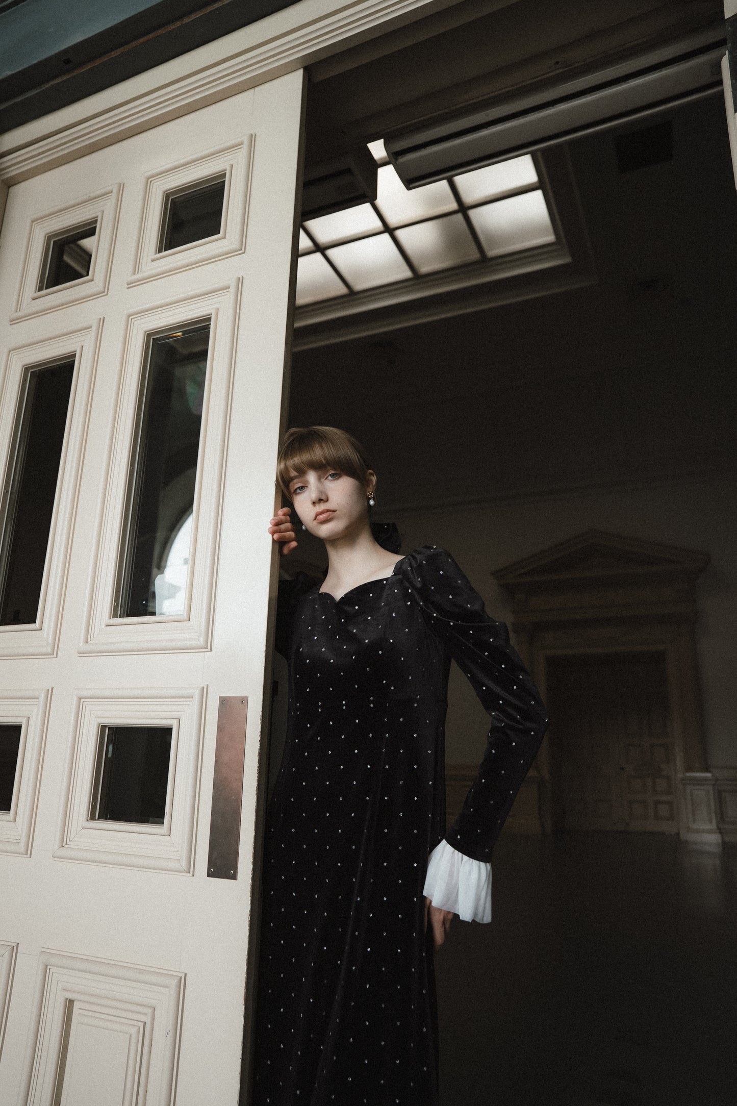 bijou dot velour frill dress