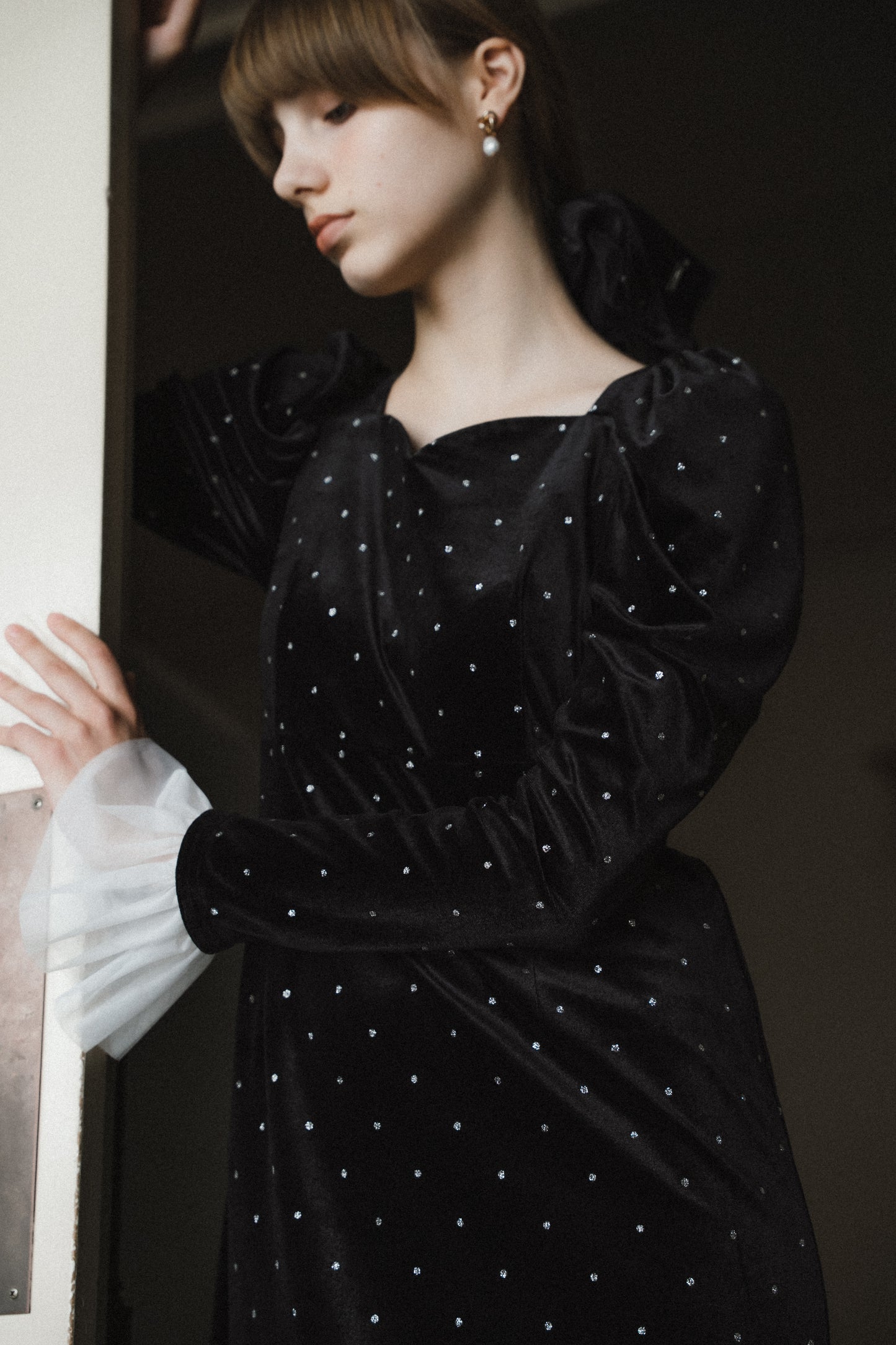 bijou dot velour frill dress