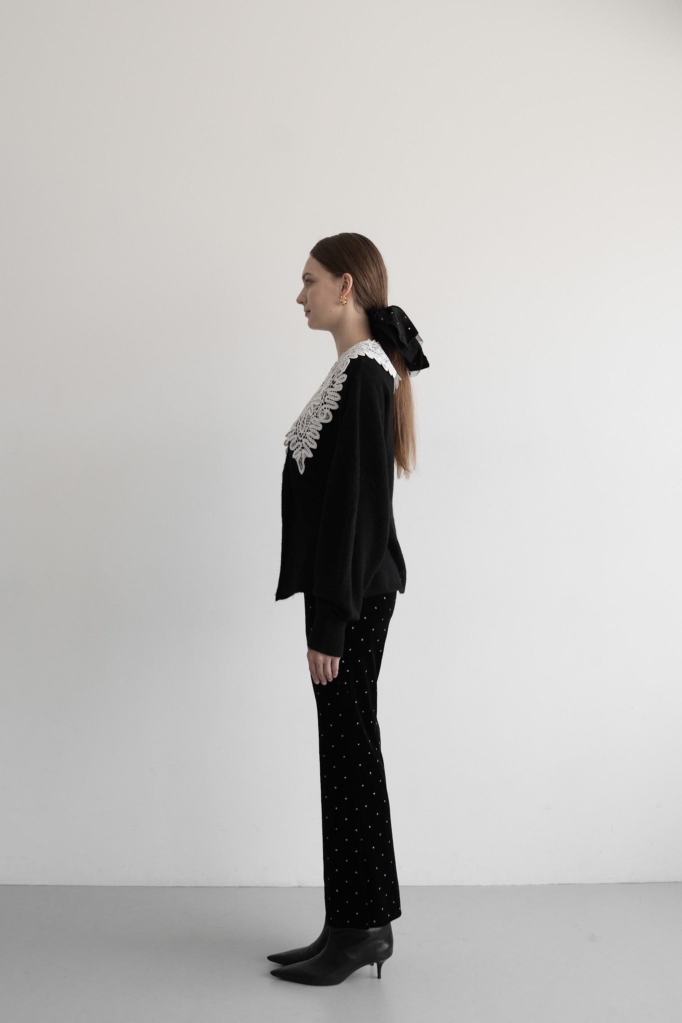 トップス Acka lace collar knit cardigan black lace collar knit cardigan – Acka online store