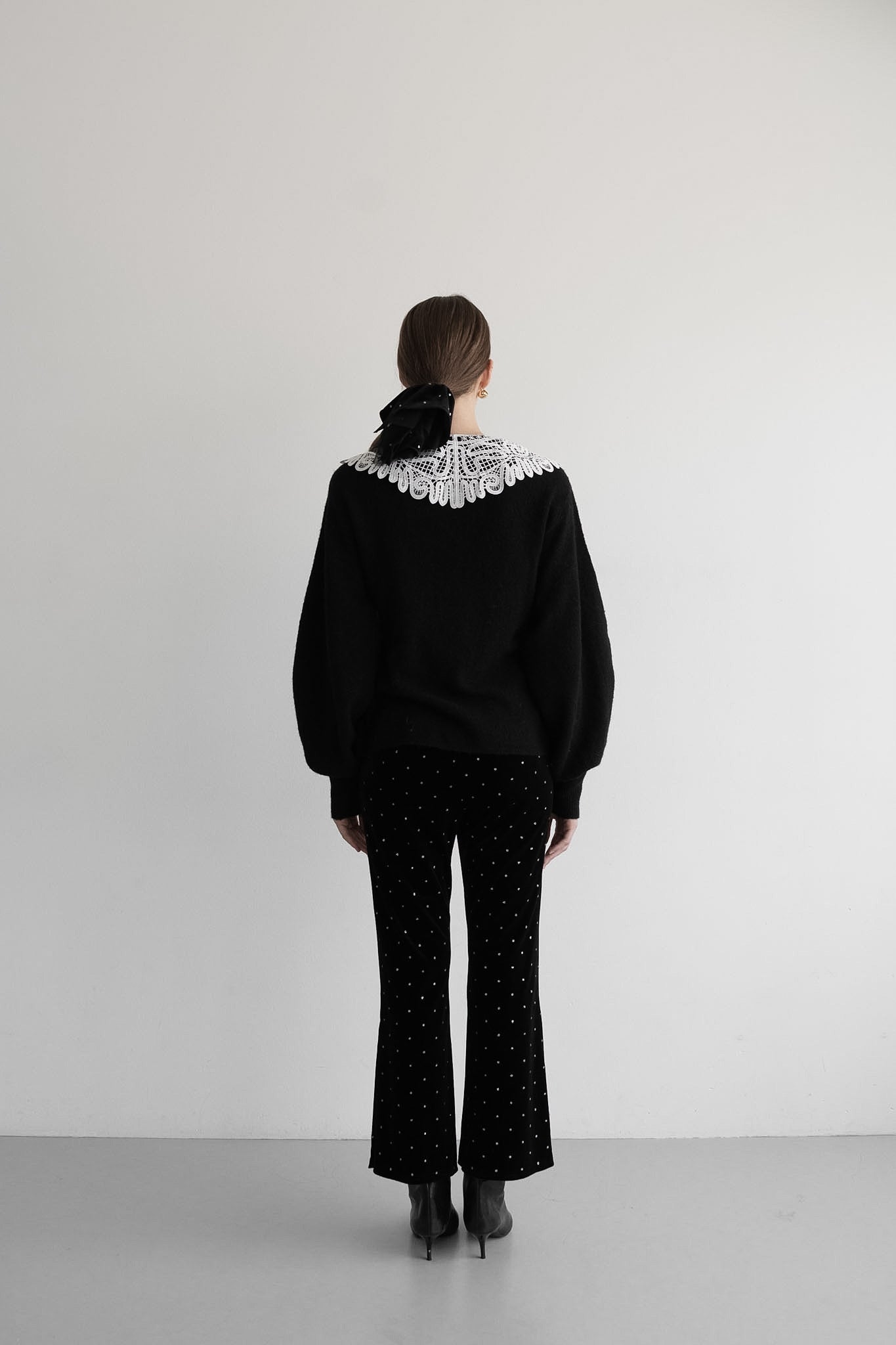 acka lace collar knit cardigan ブラック lace collar knit cardigan – Acka online store