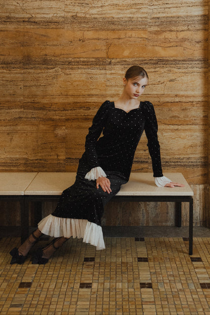 bijou dot velour frill dress