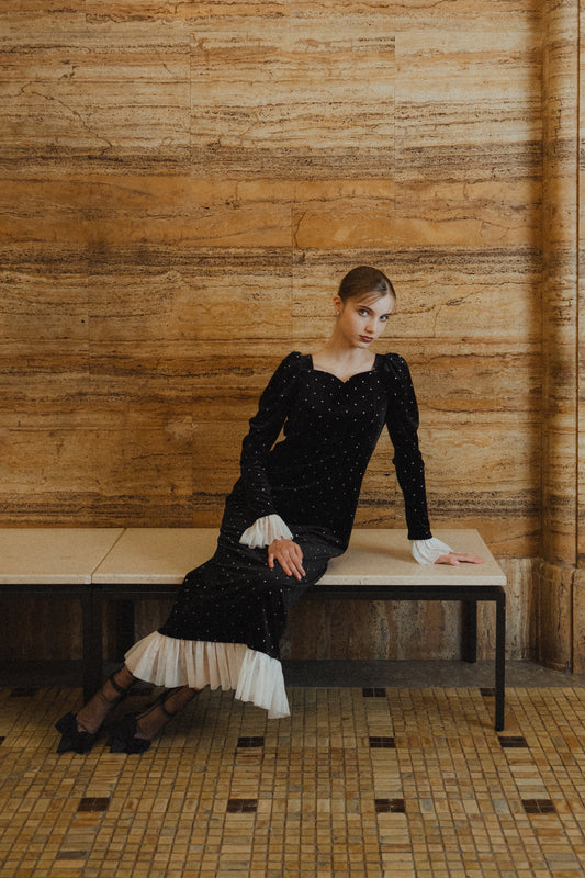 bijou dot velour frill dress
