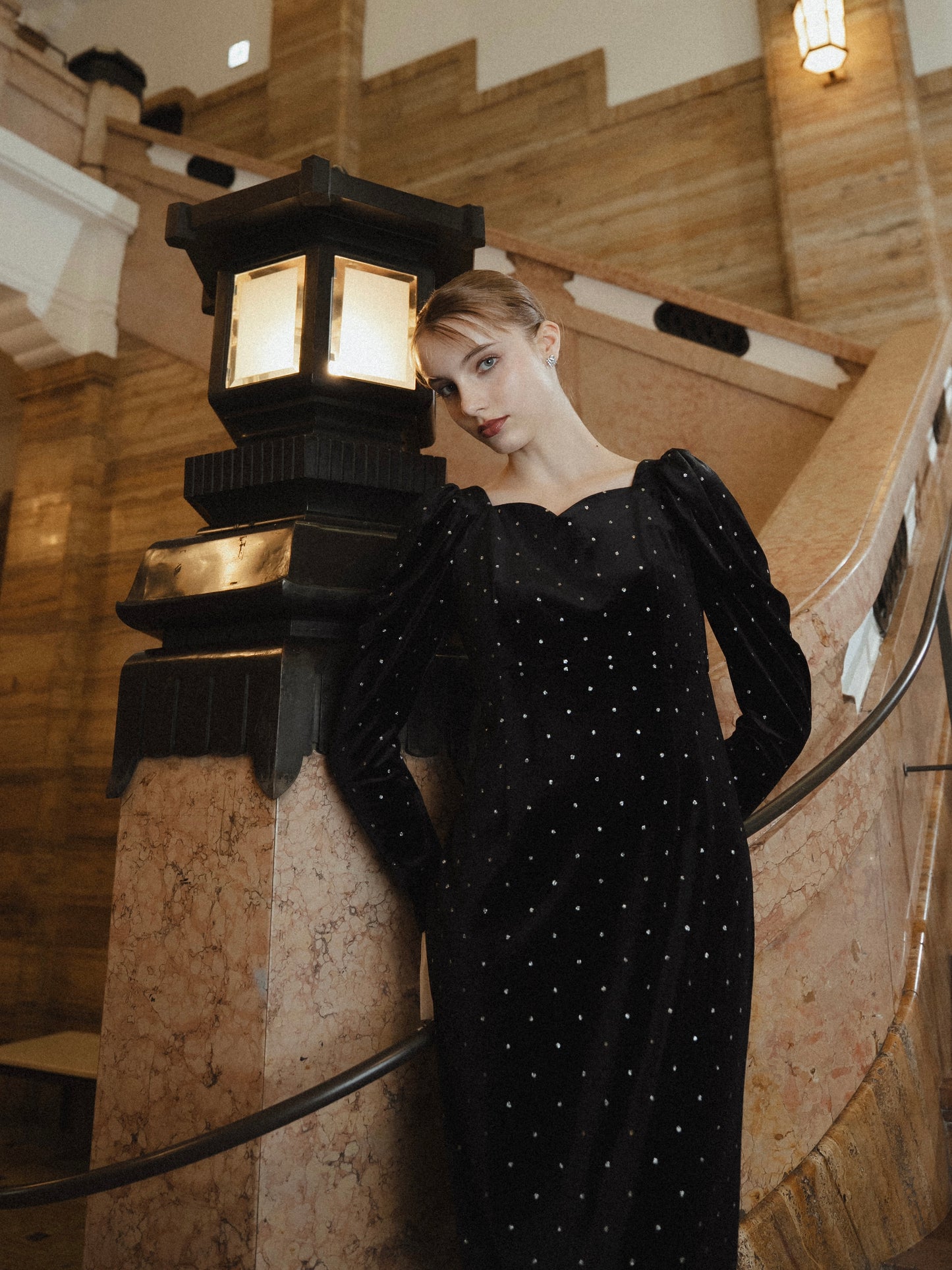 bijou dot velour frill dress