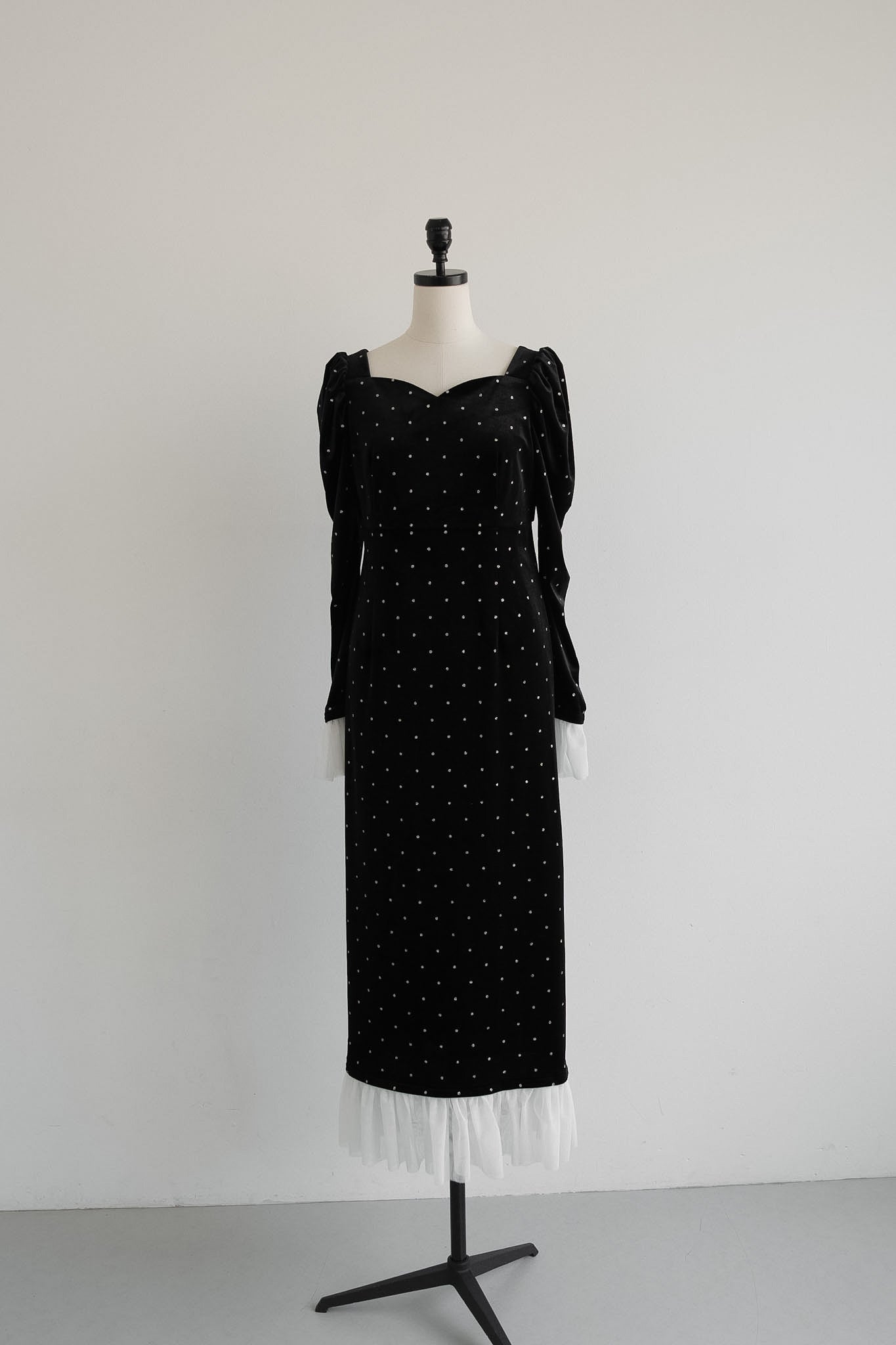 bijou dot velour frill dress