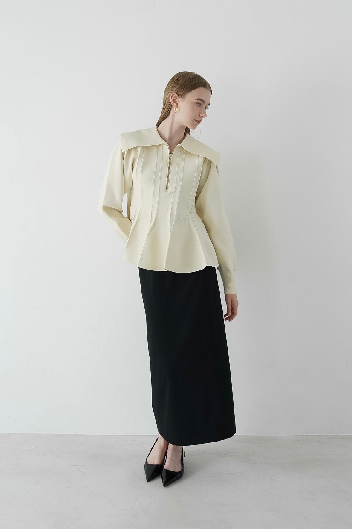 peplum zip knit tops