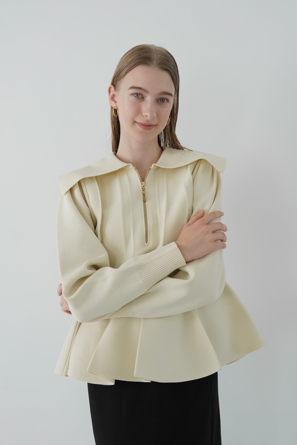 peplum zip knit tops