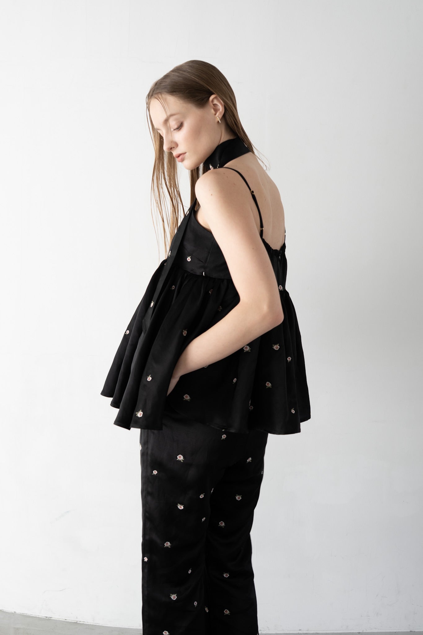トップス Acka jacquard peplum bustier rose satin peplum bustier – Acka online store