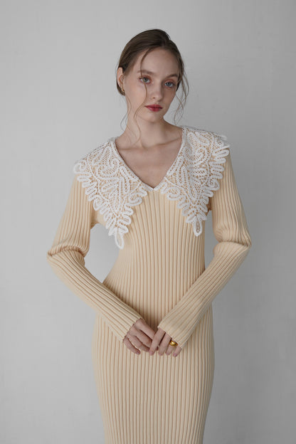 lace collar knit one-piece