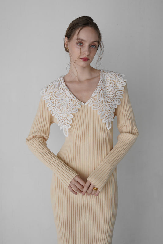 lace collar knit one-piece