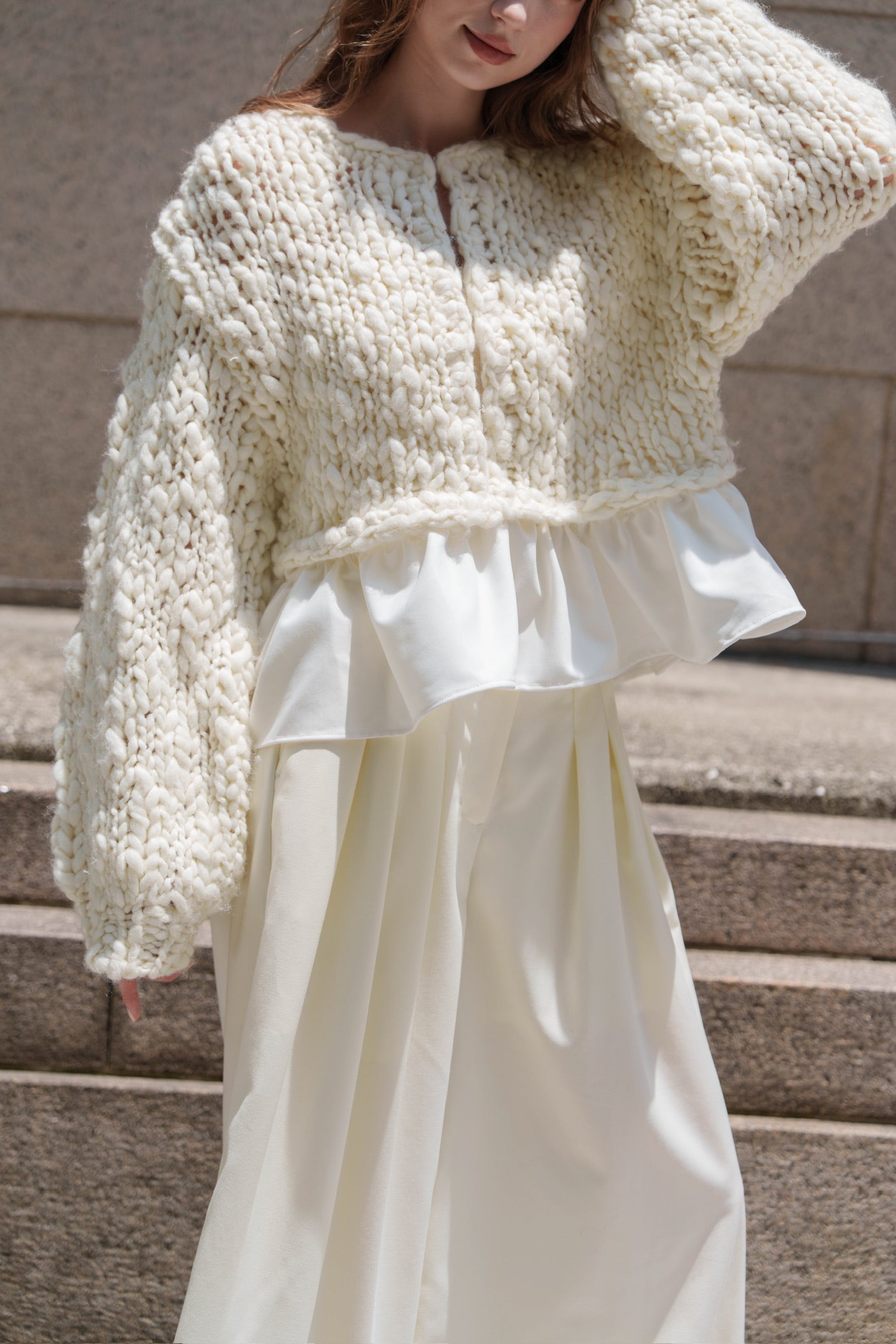 frill hand knit cardigan – Acka online store