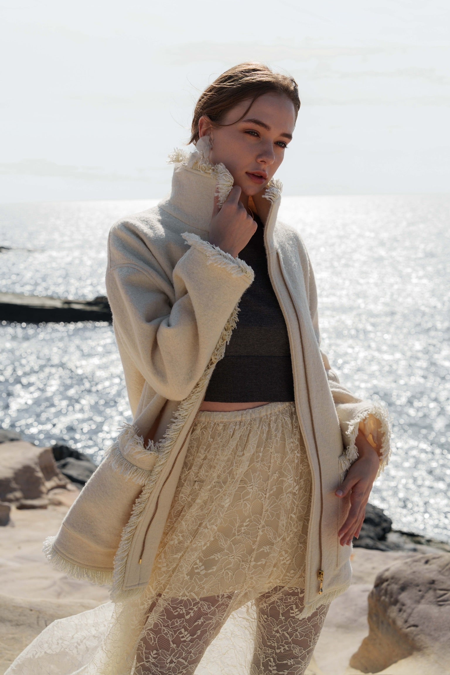 stand collar fringe coat – Acka online store