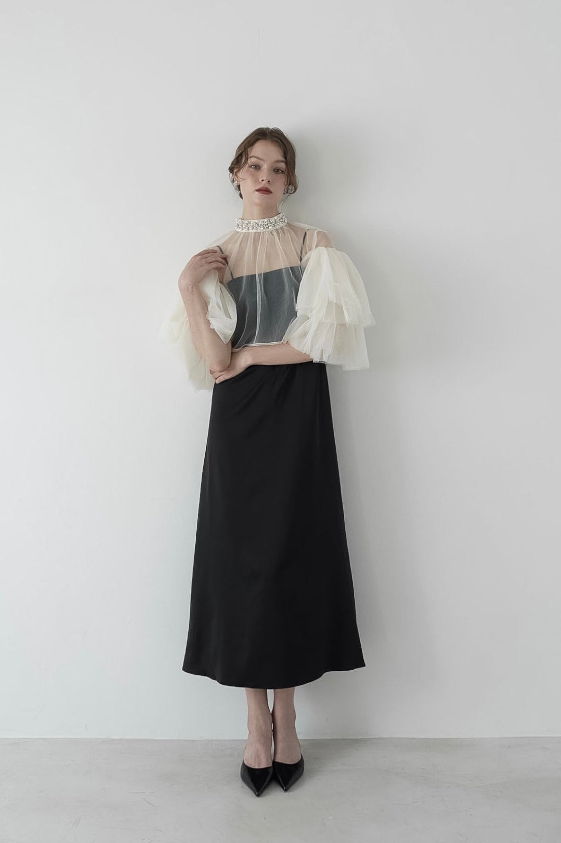 ［Édition］bijou tulle layered dress
