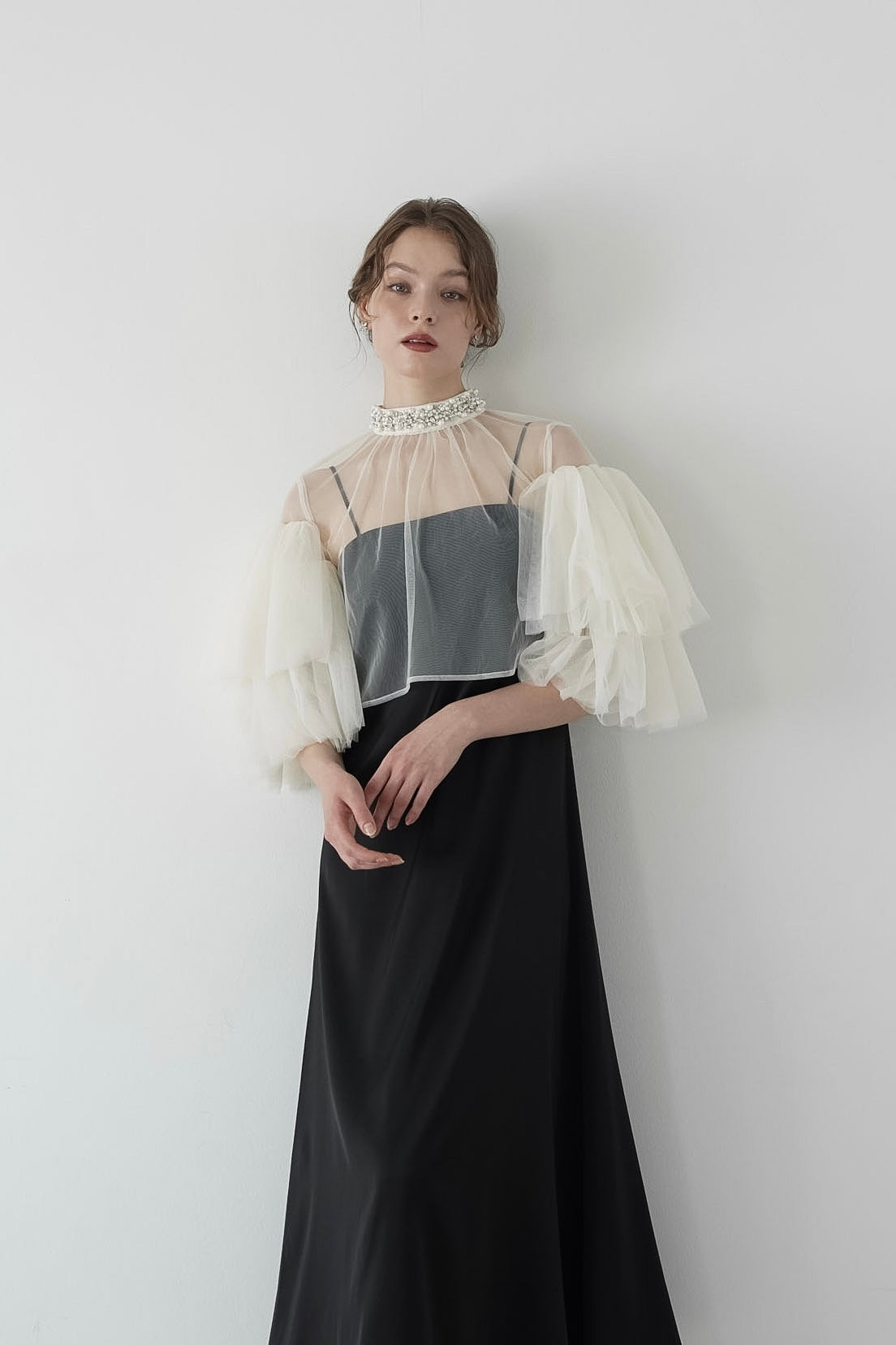［Édition］bijou tulle layered dress