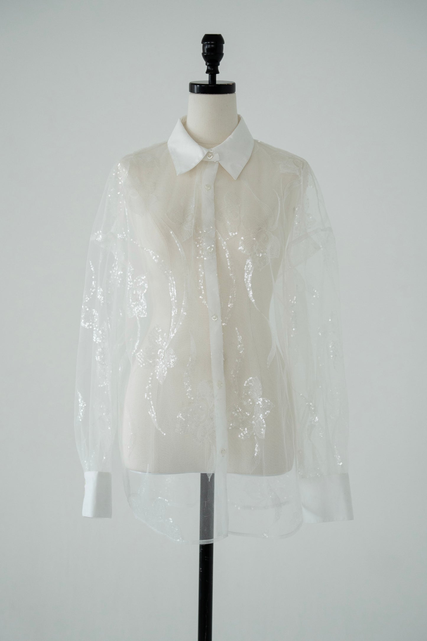 sequin flower sheer shirt