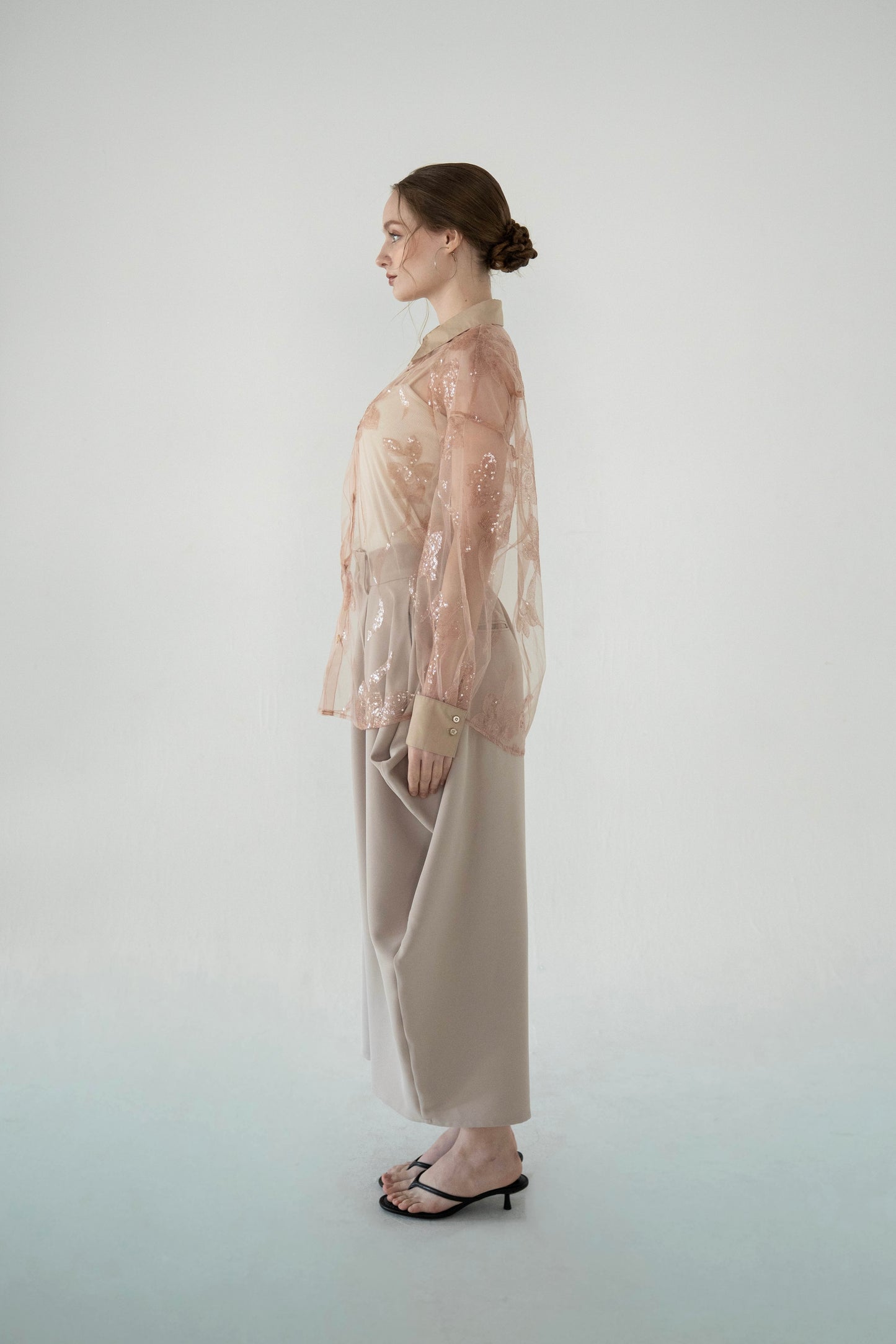 sequin flower sheer shirt