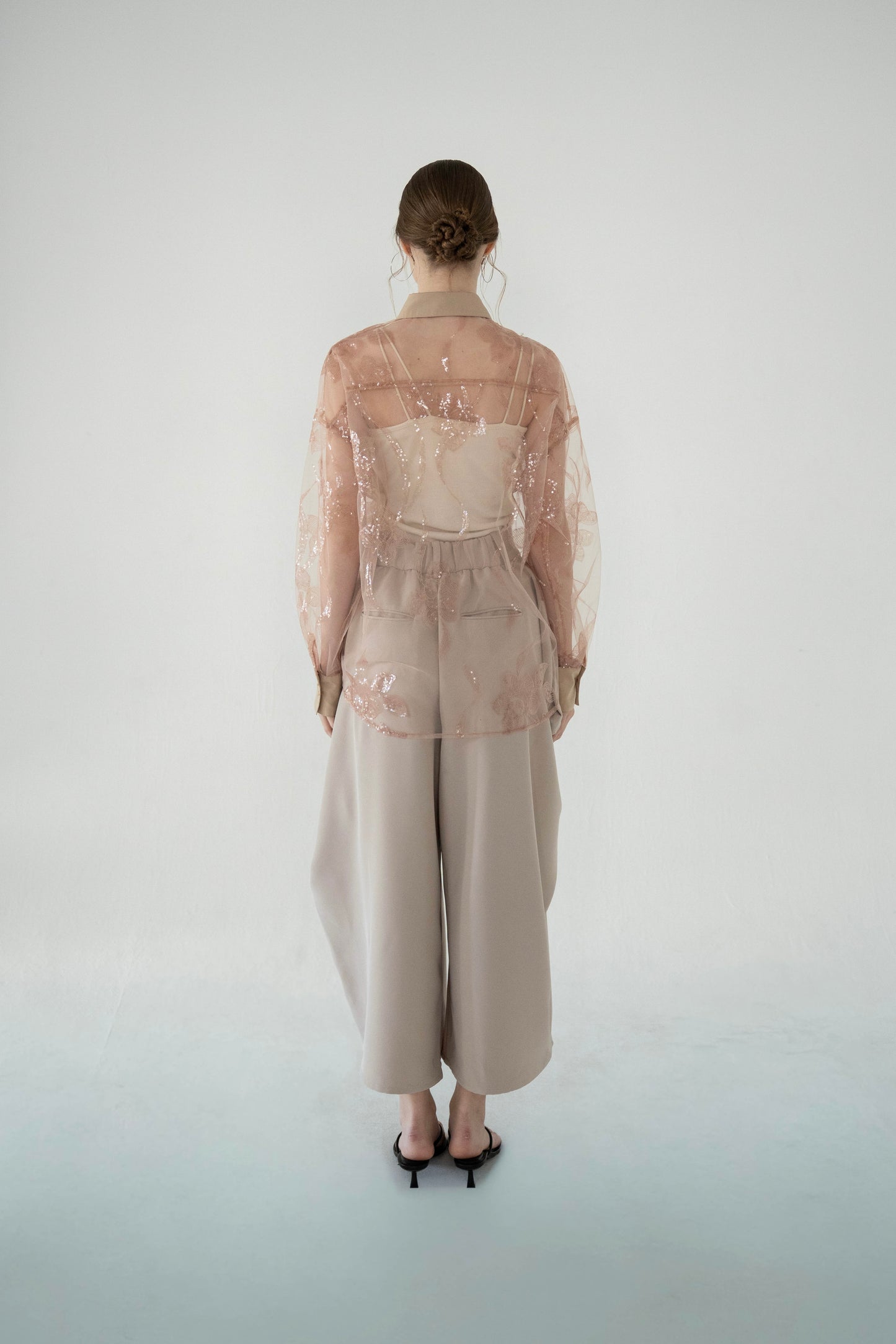 sequin flower sheer shirt