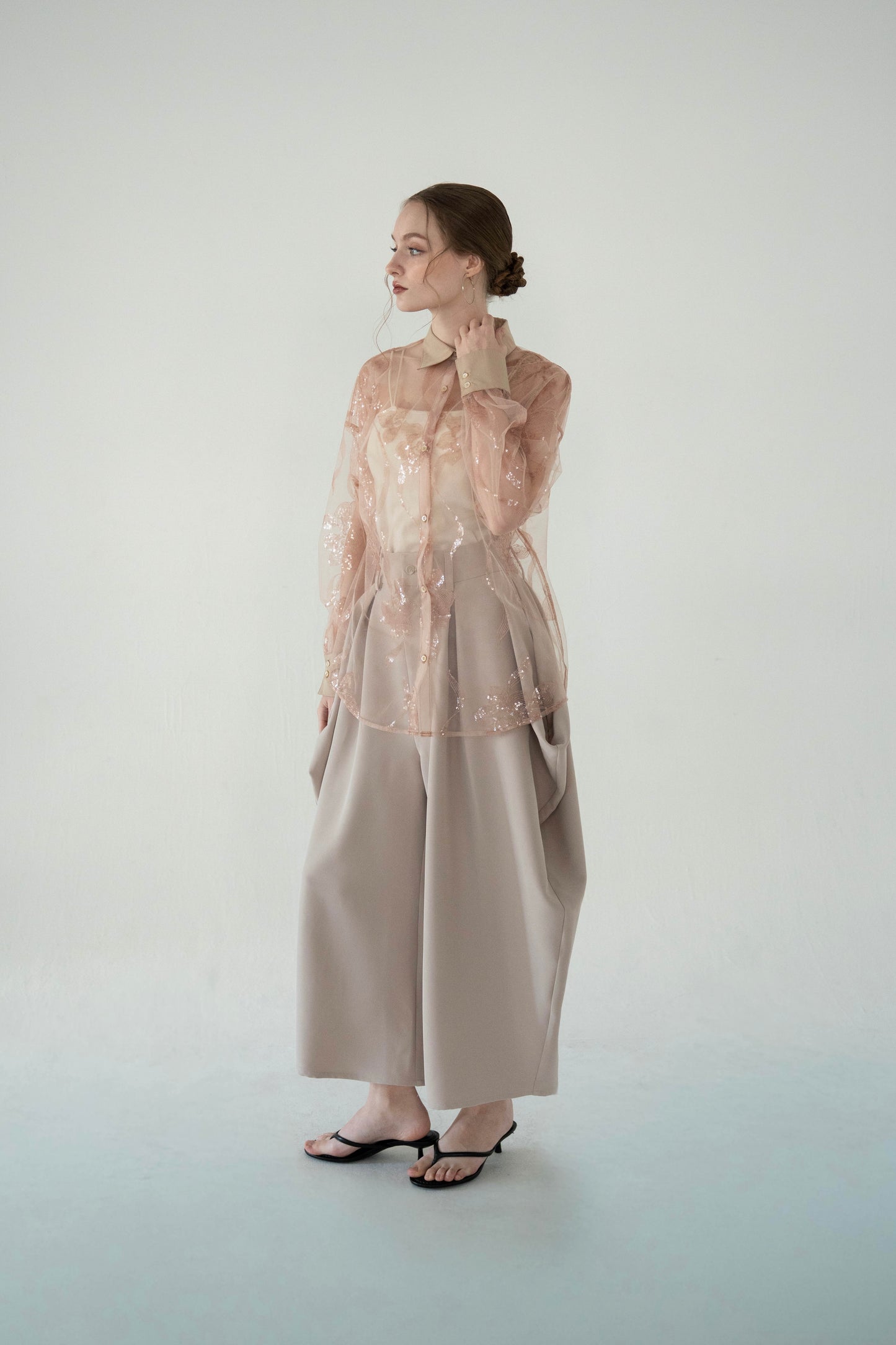 sequin flower sheer shirt