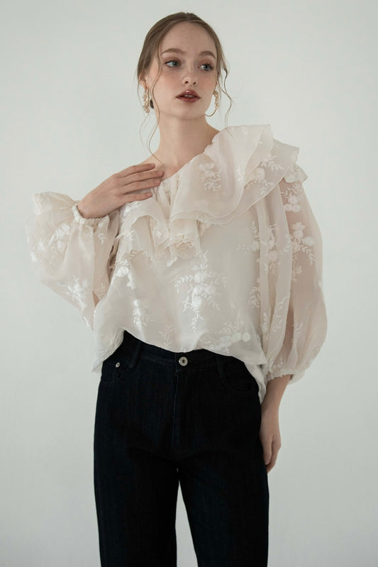 embroidery frill blouse