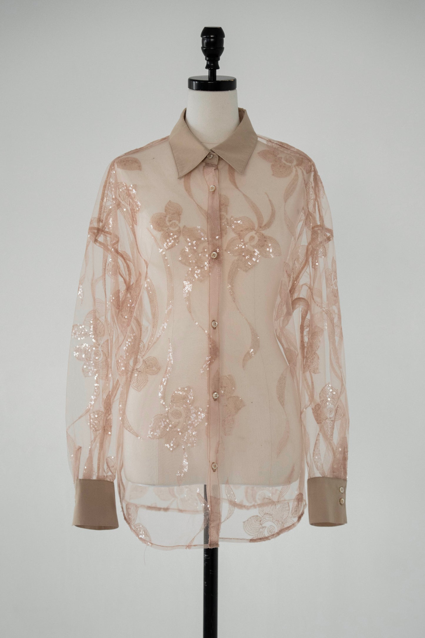 sequin flower sheer shirt