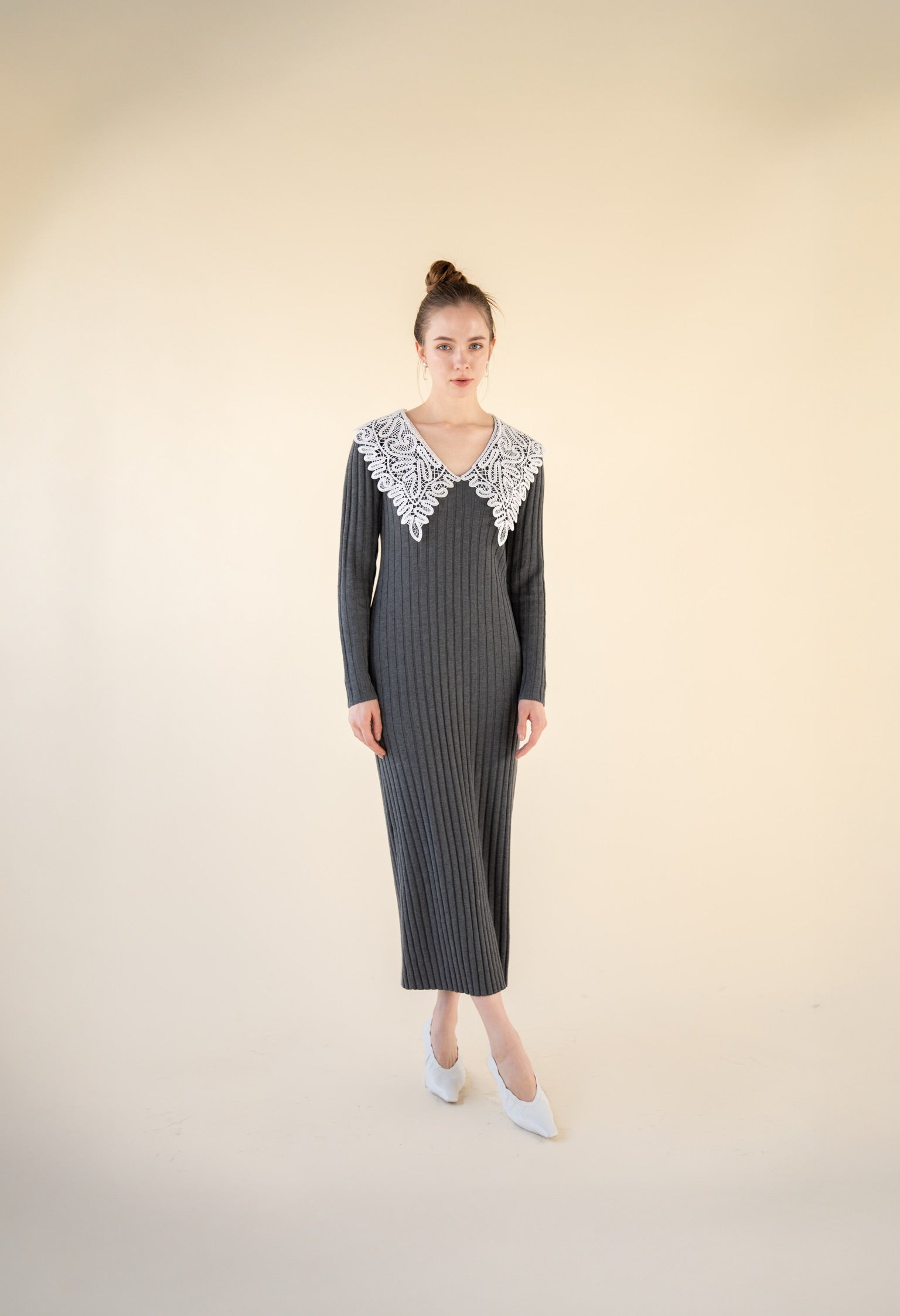 lace collar knit one-piece – Acka online store