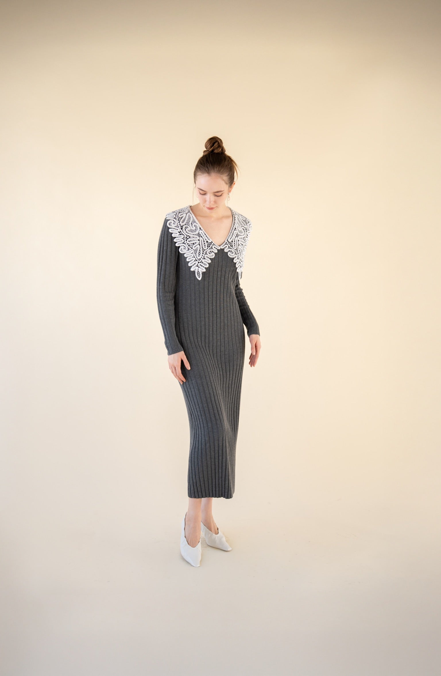 lace collar knit one-piece – Acka online store