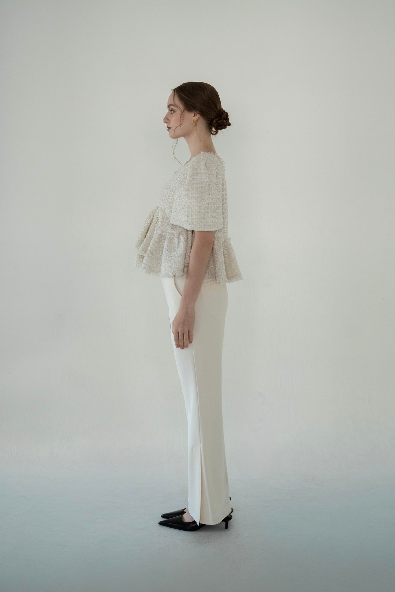 acka tweed peplum tops　ツイードへプラムトップス　ブラック tweed peplum tops – Acka online store