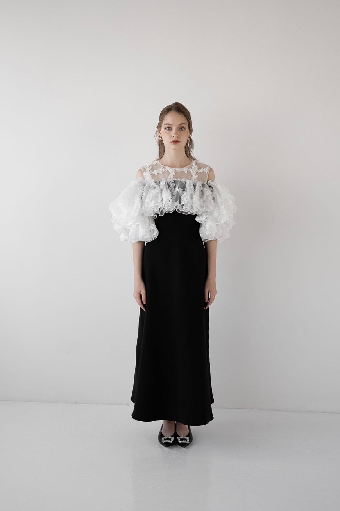 flower frill sleeve dress