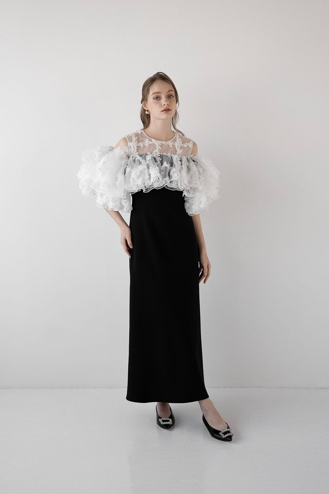 flower frill sleeve dress