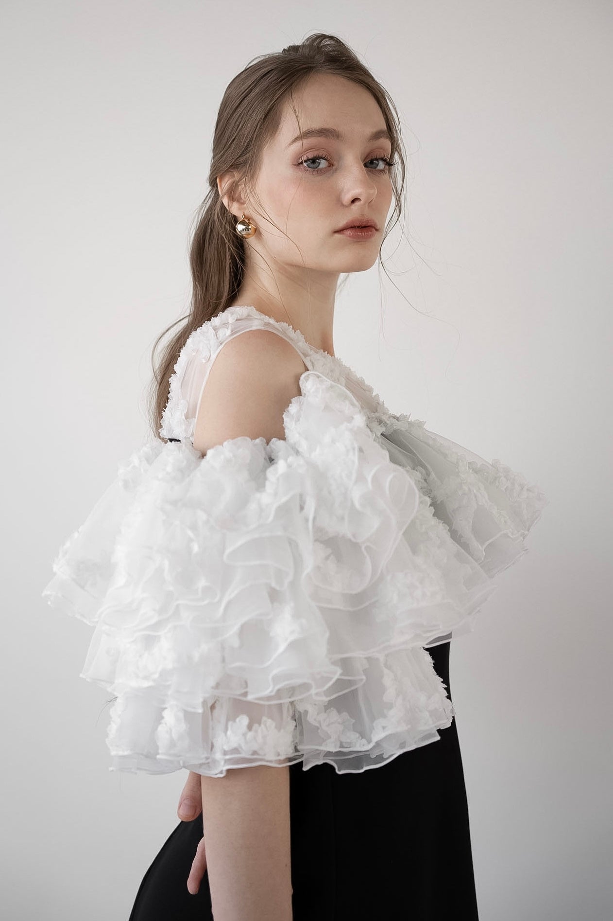 flower frill sleeve dress