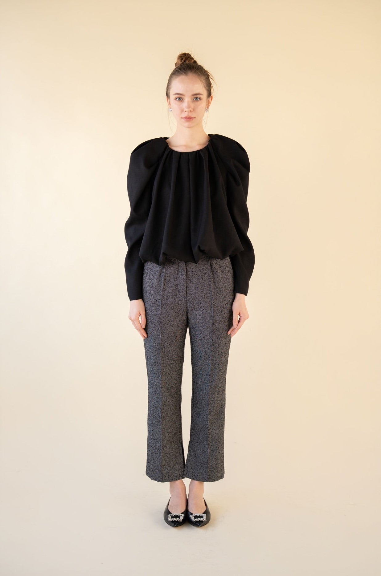 drape puff sleeve tops