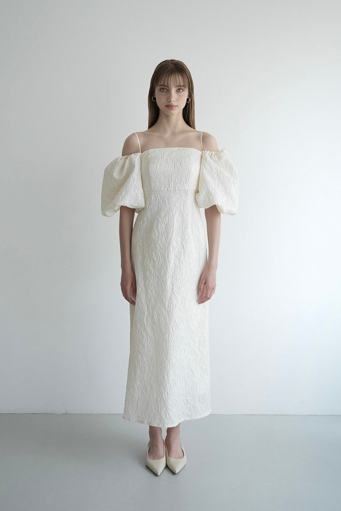 jacquard puff sleeve one-piece