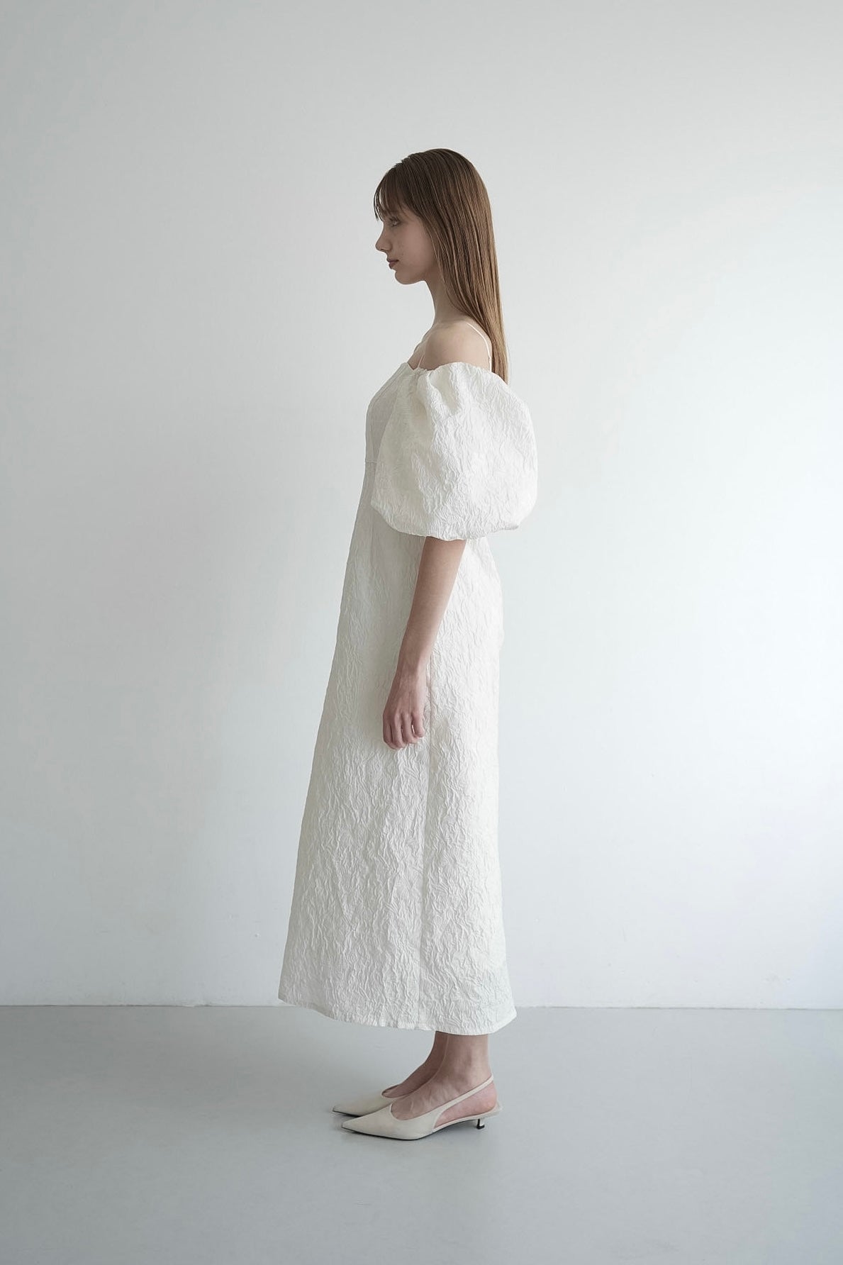 jacquard puff sleeve one-piece