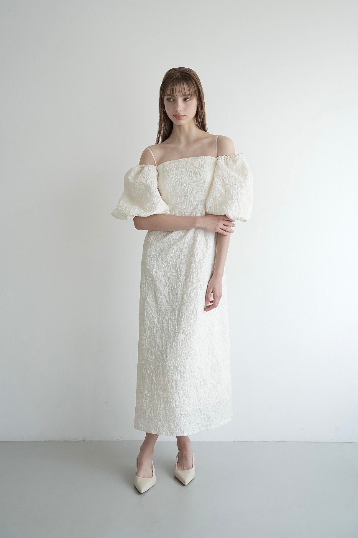 jacquard puff sleeve one-piece