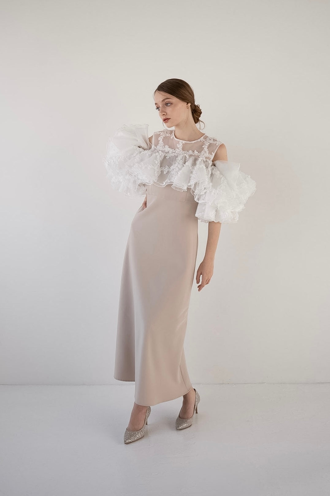 flower frill sleeve dress