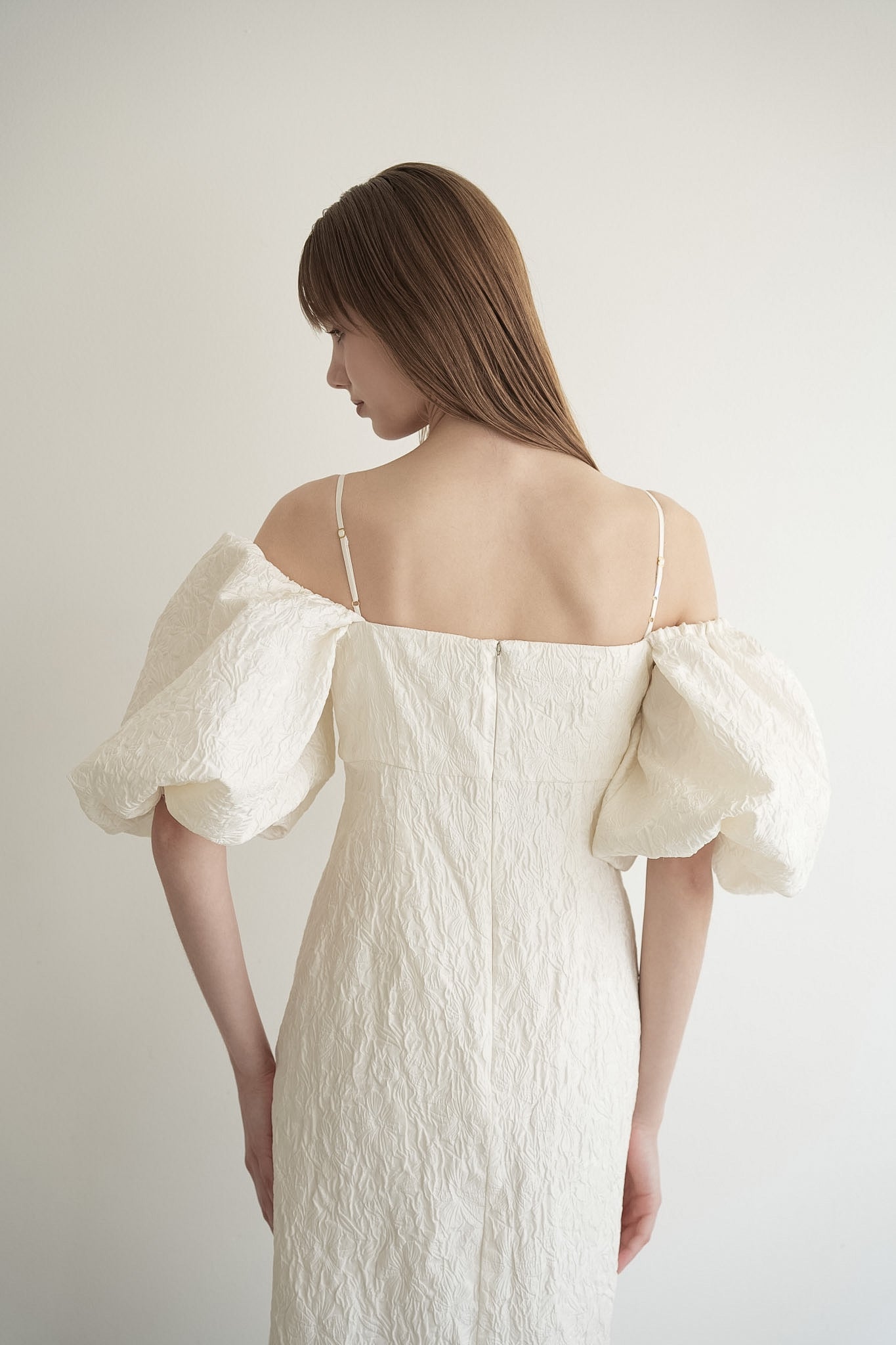 jacquard puff sleeve one-piece