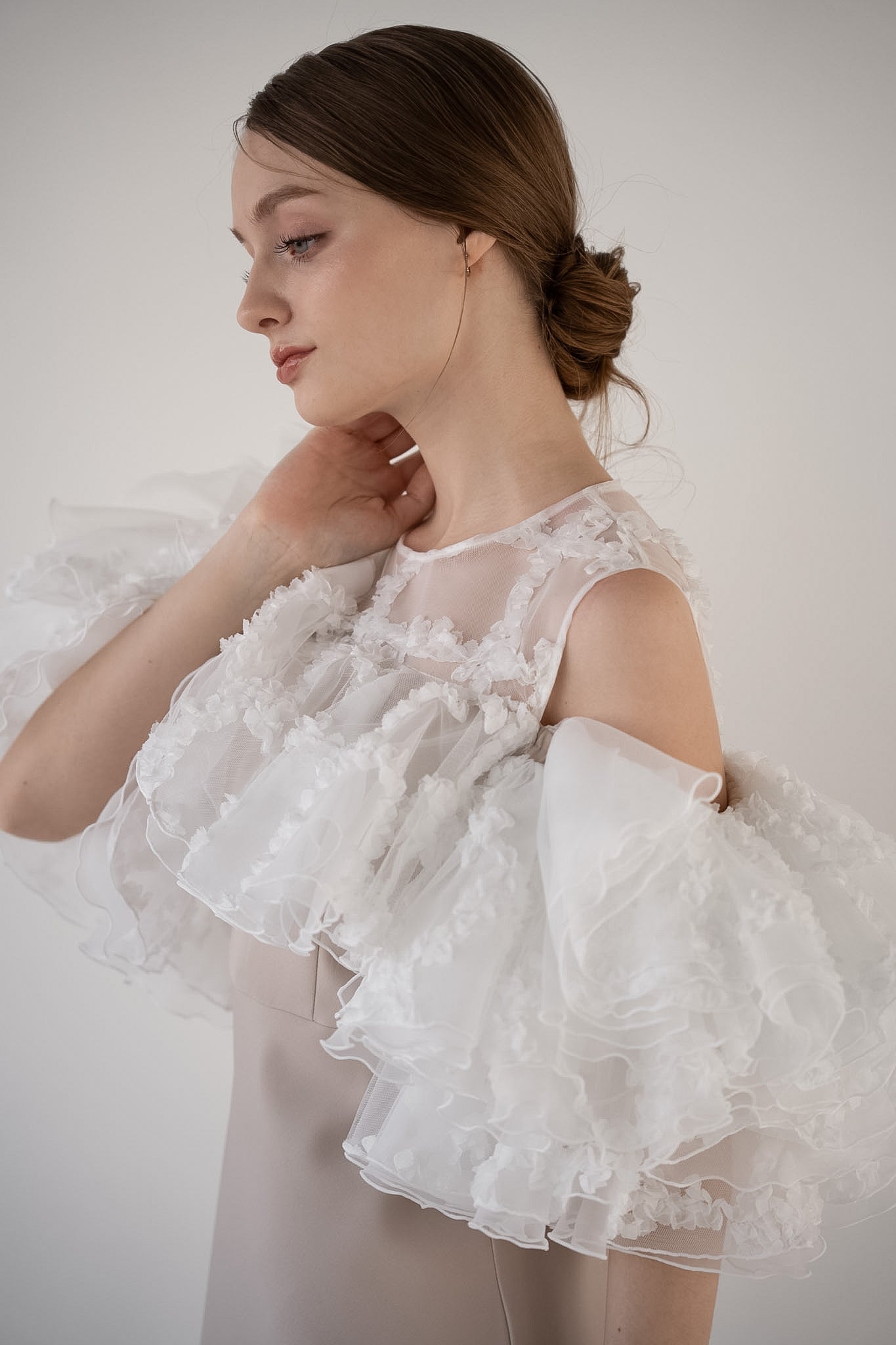 flower frill sleeve dress