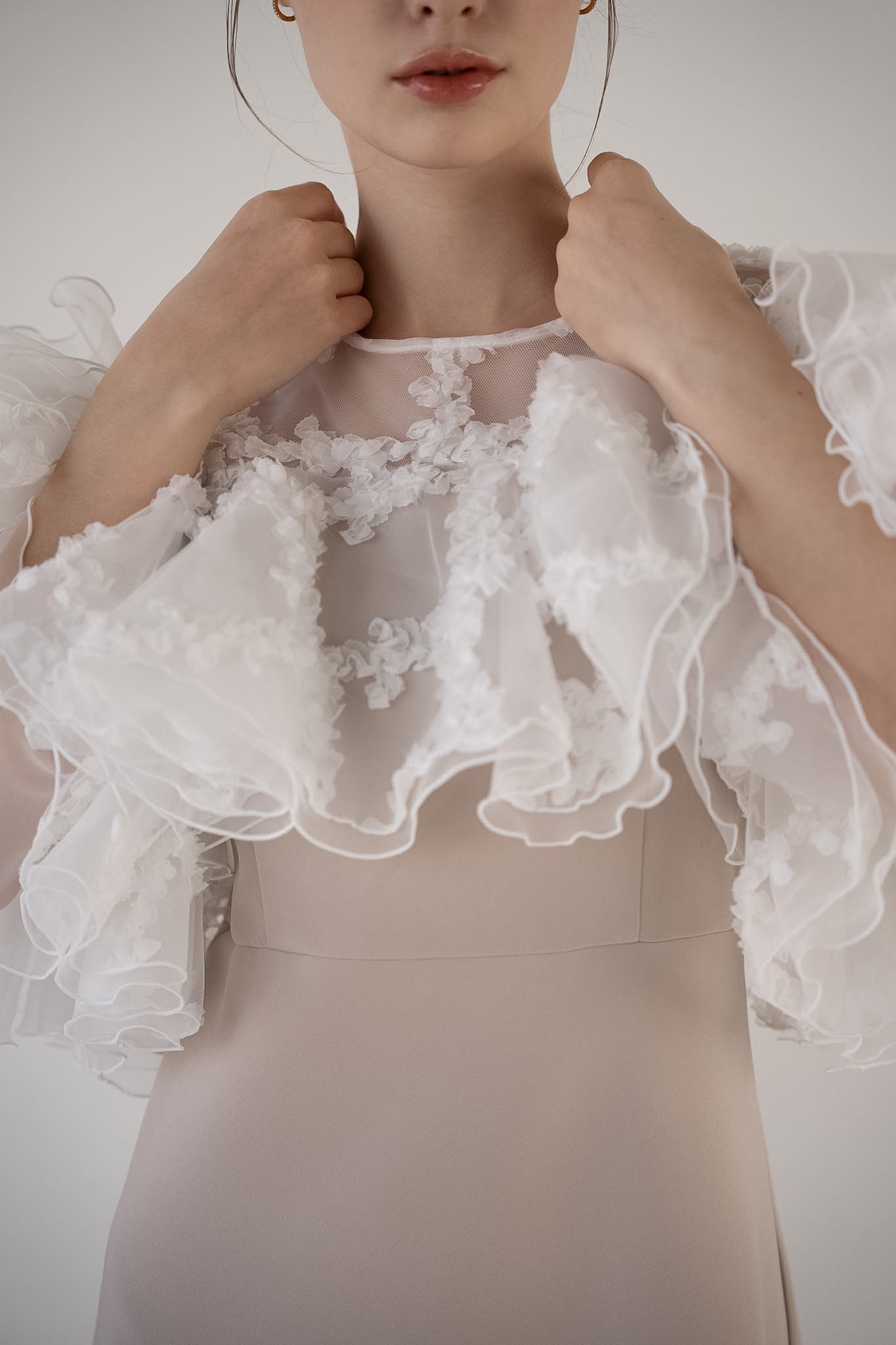 flower frill sleeve dress