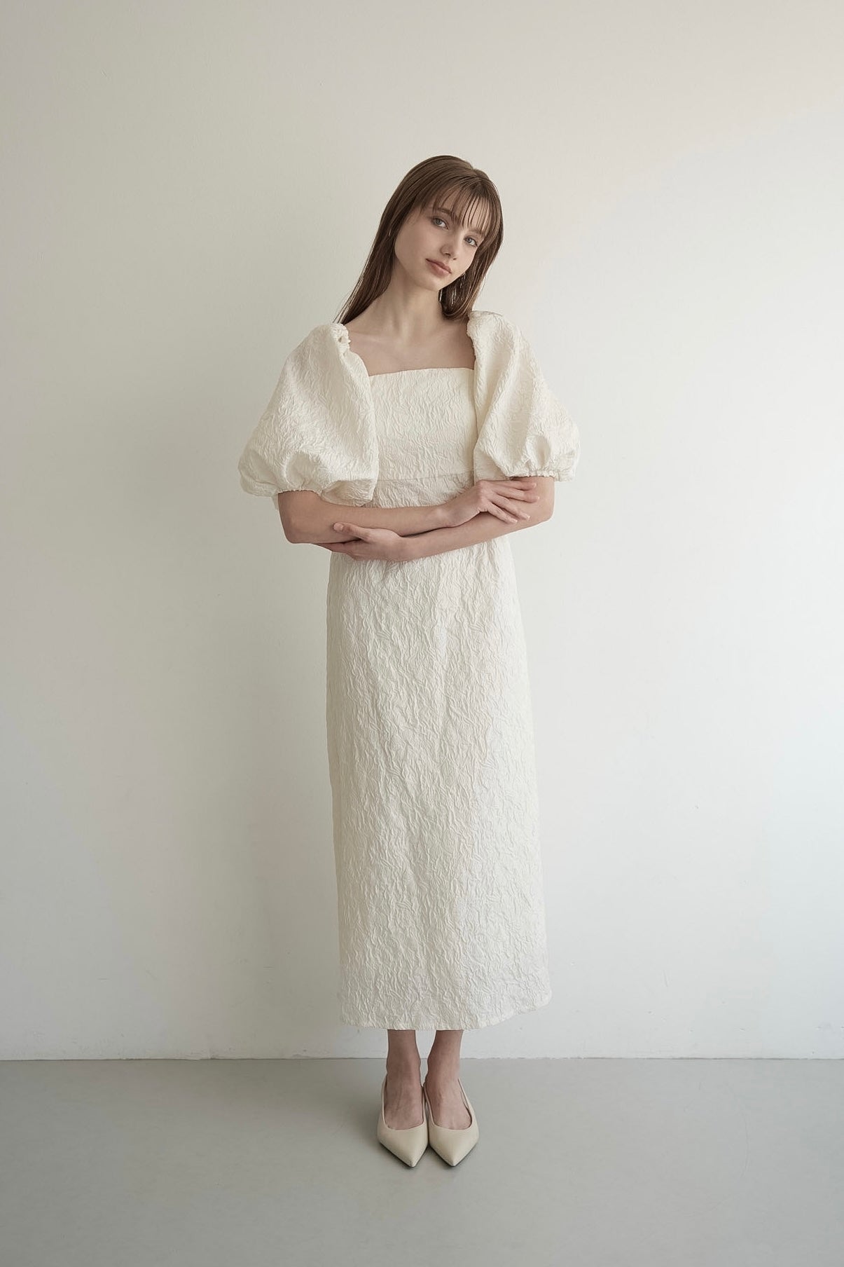 jacquard puff sleeve one-piece
