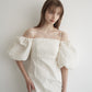 jacquard puff sleeve one-piece