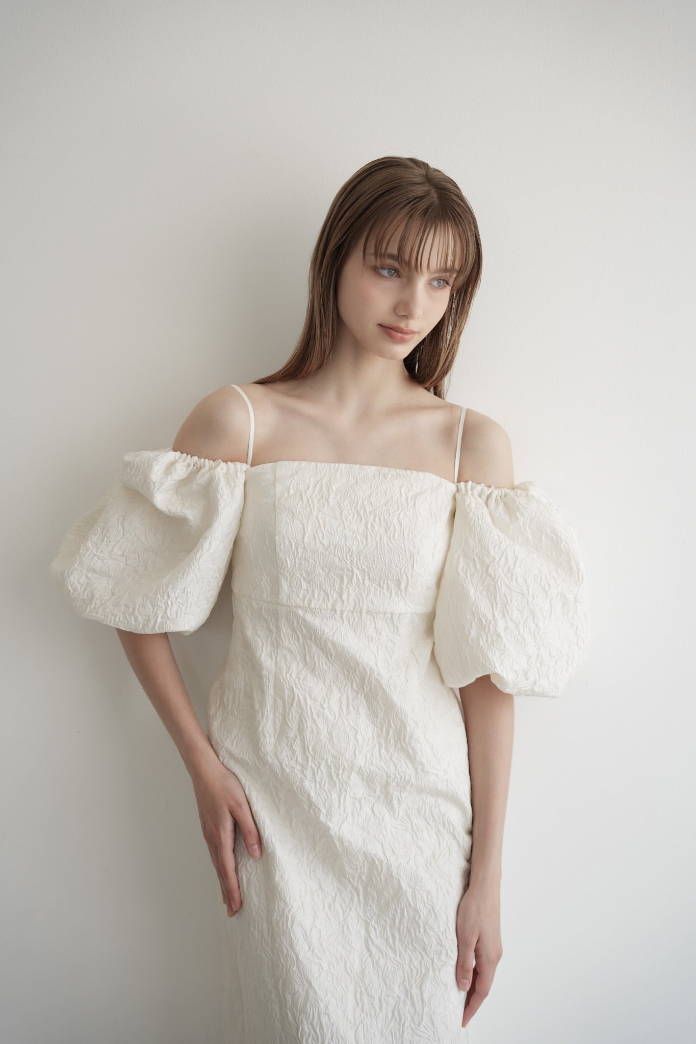 jacquard puff sleeve one-piece