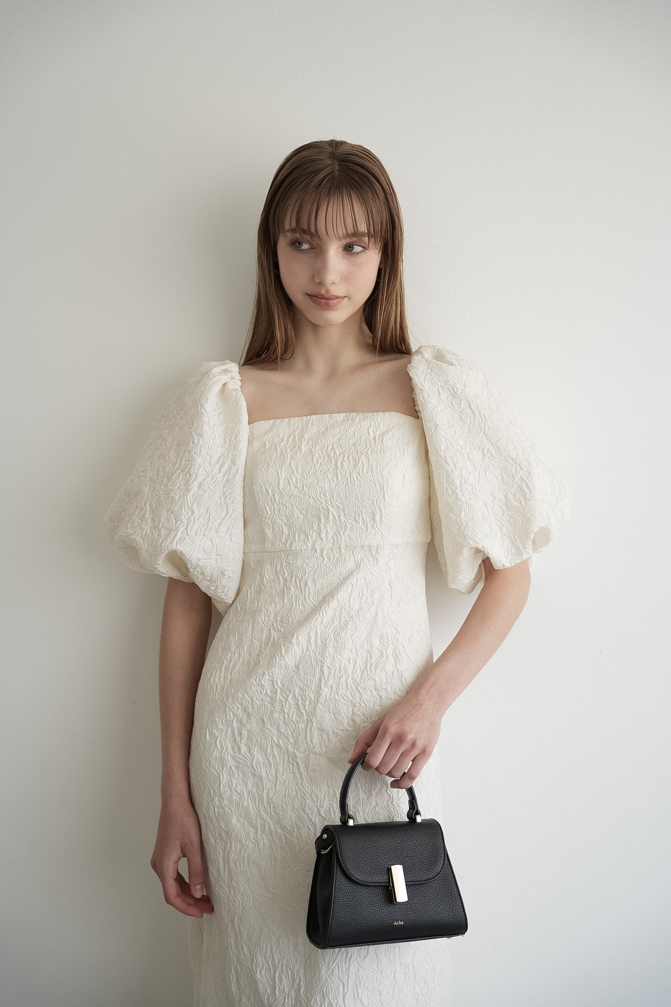 jacquard puff sleeve one-piece – Acka online store