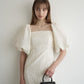 jacquard puff sleeve one-piece