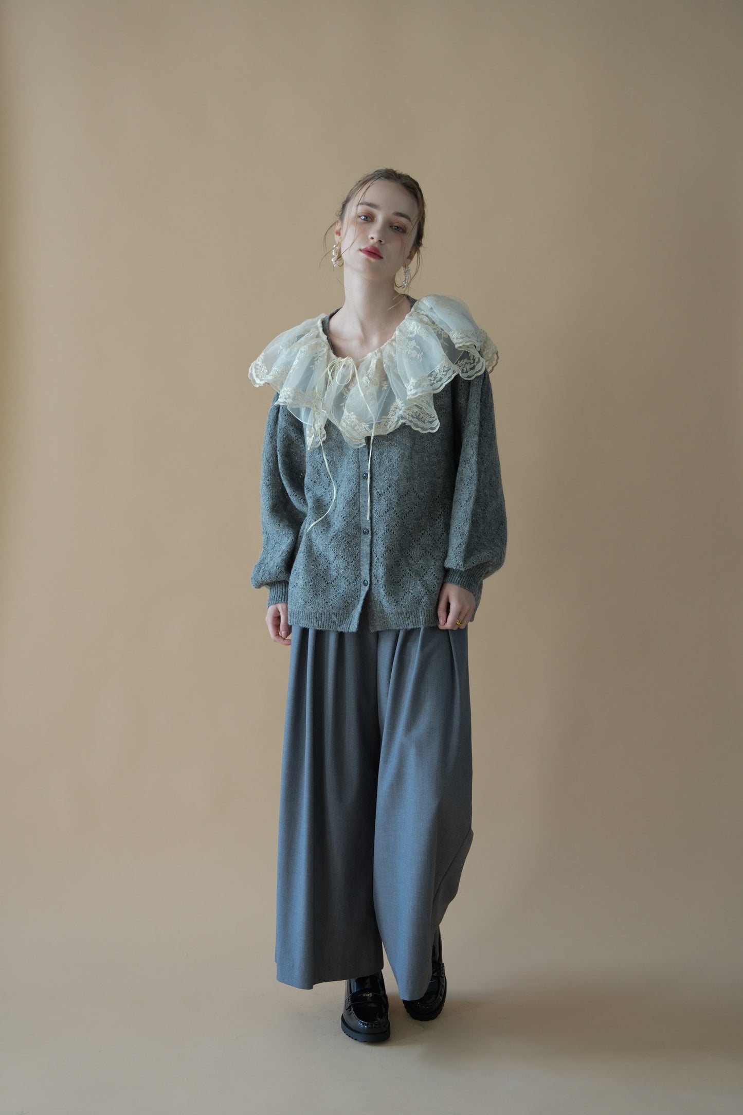 sheer frill knit cardigan