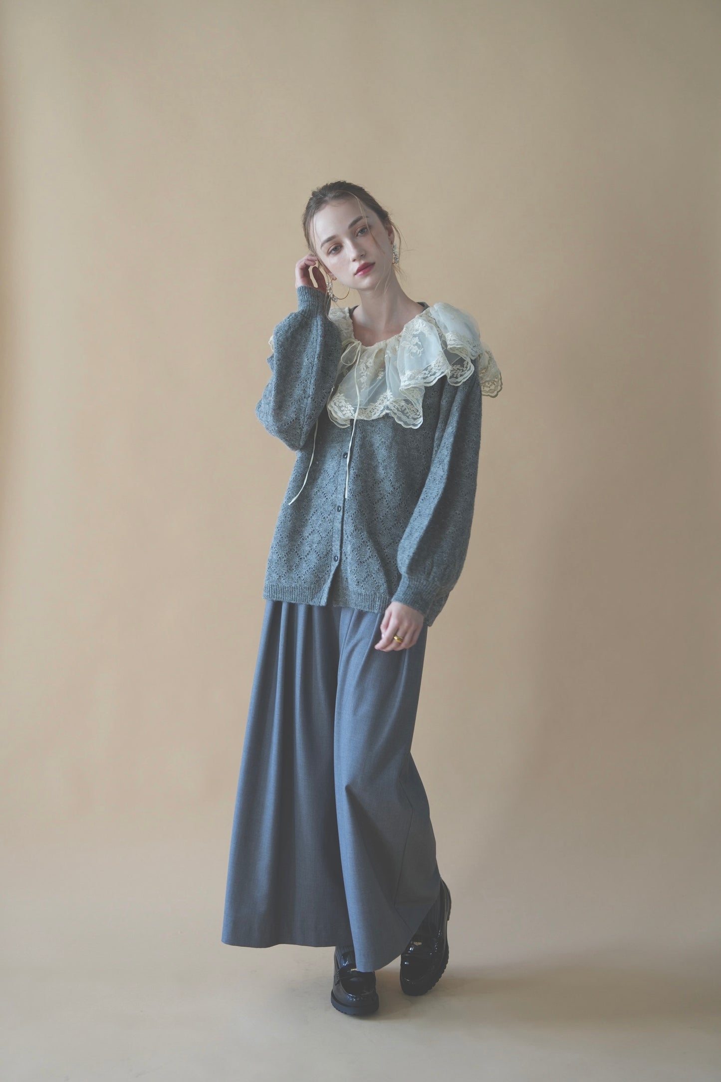 sheer frill knit cardigan