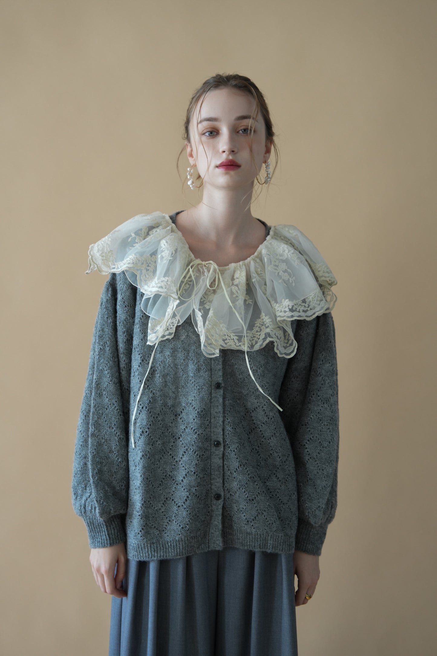 sheer frill knit cardigan