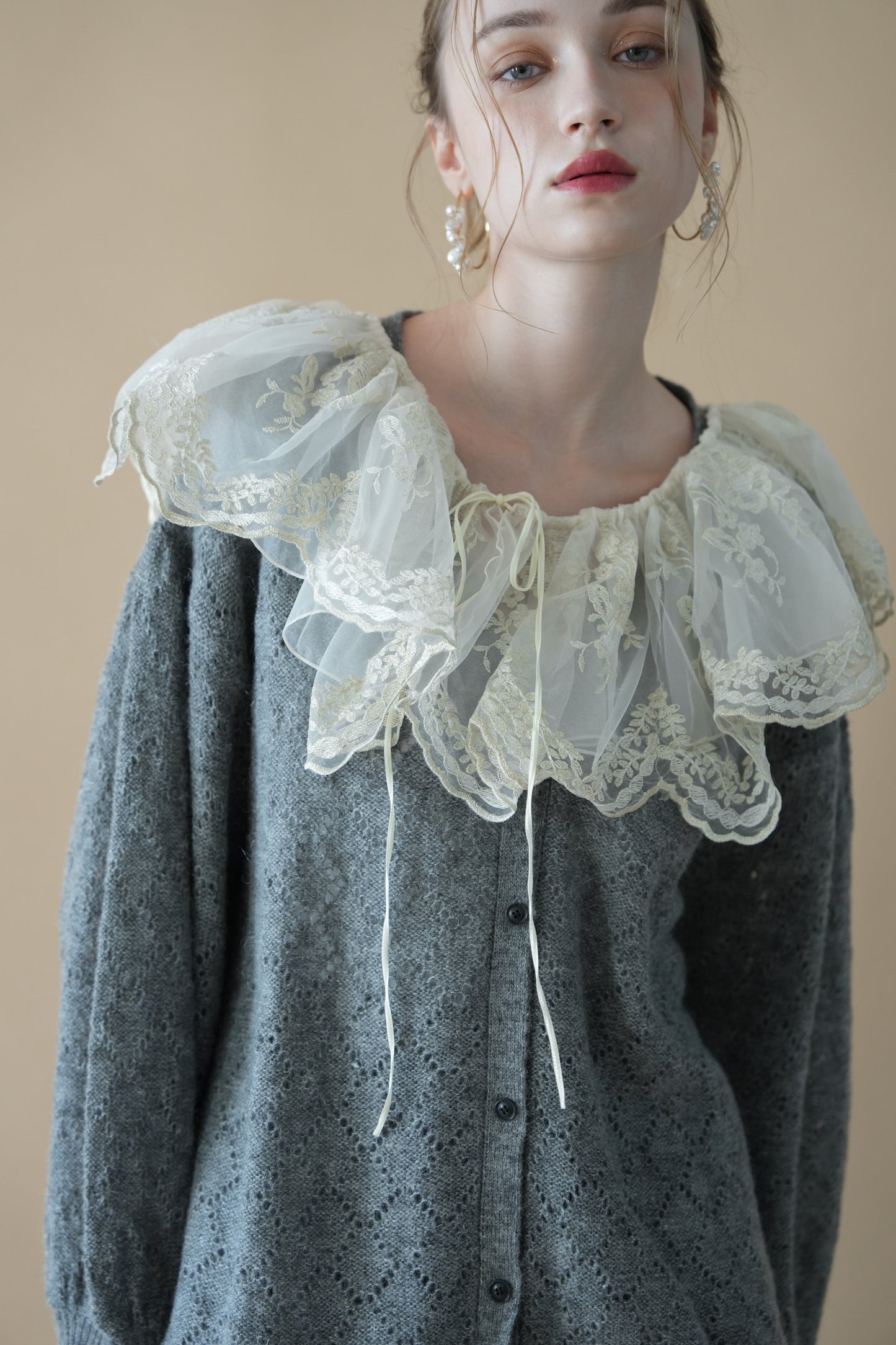 sheer frill knit cardigan