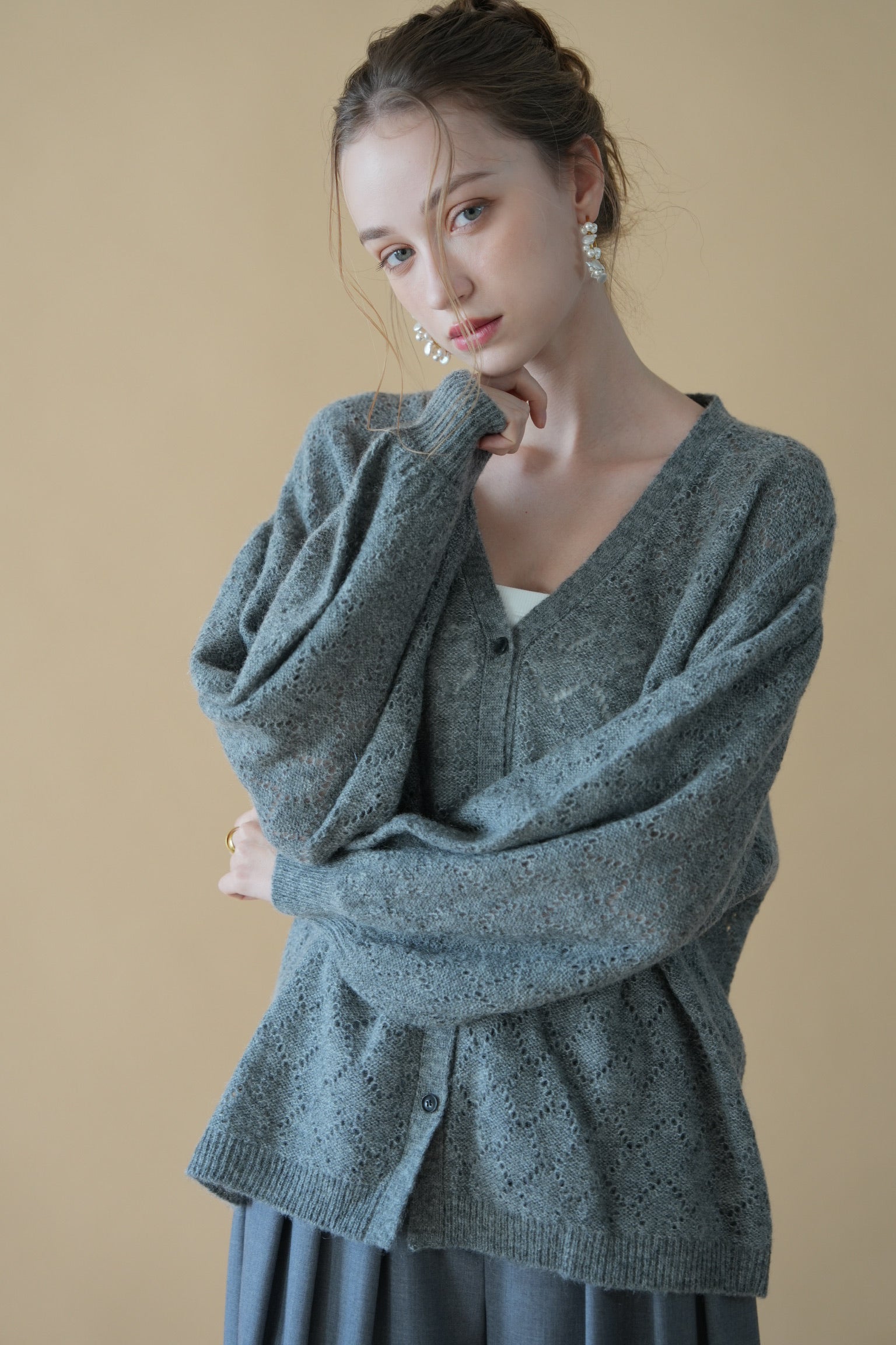 sheer frill knit cardigan – Acka online store