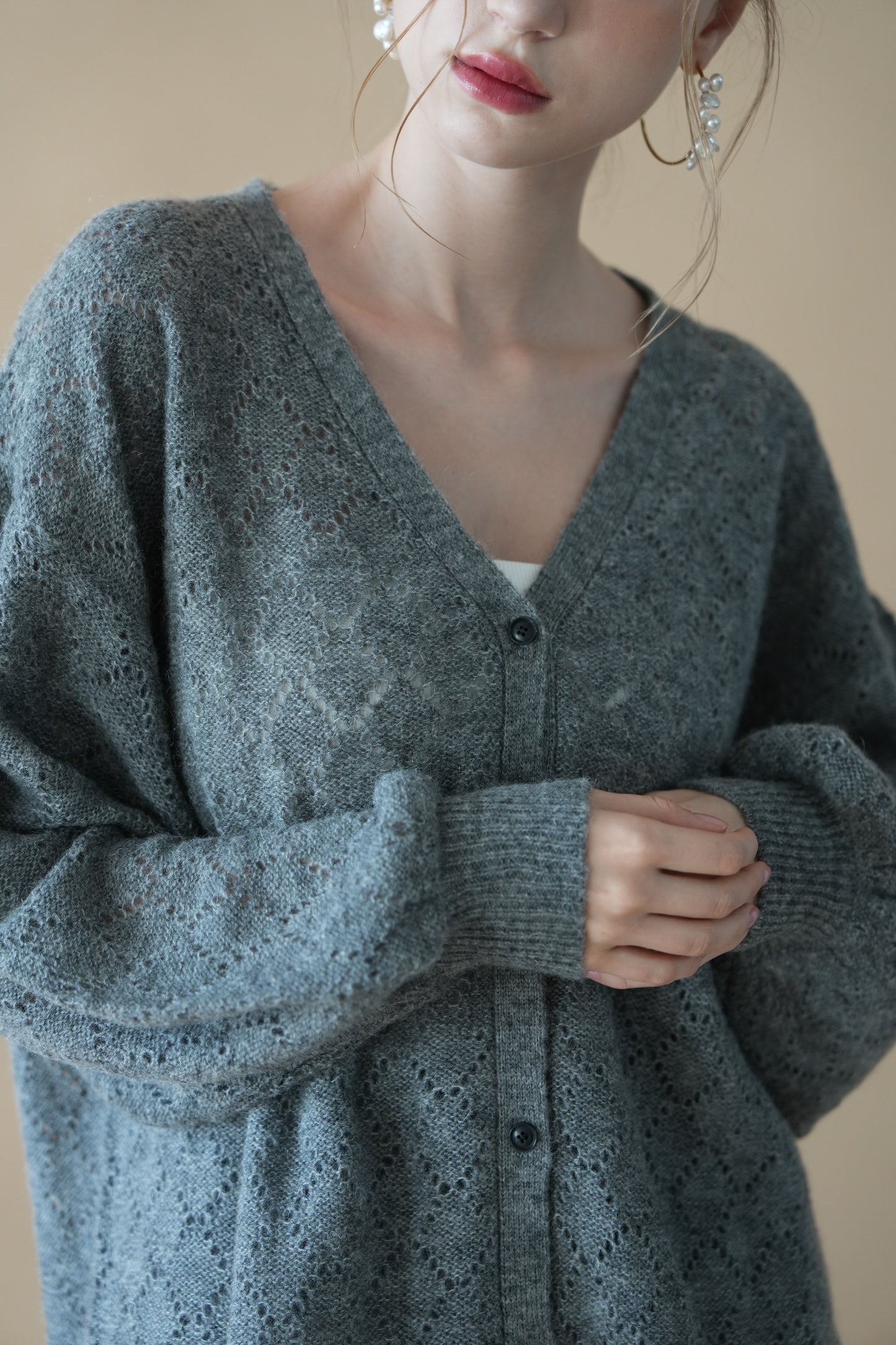 sheer frill knit cardigan