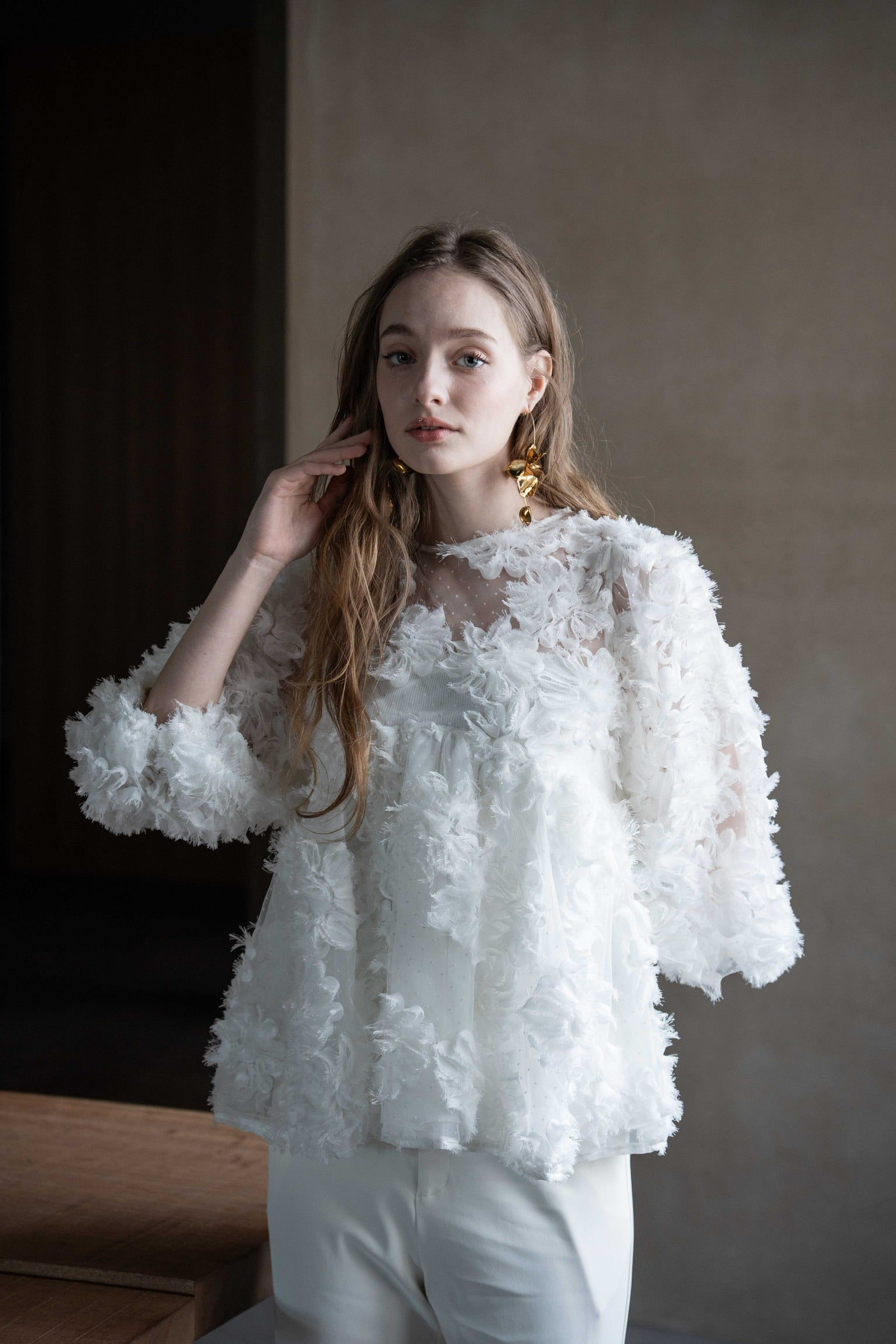 Acka. flower peplum blouse ホワイト flower peplum blouse – Acka online store